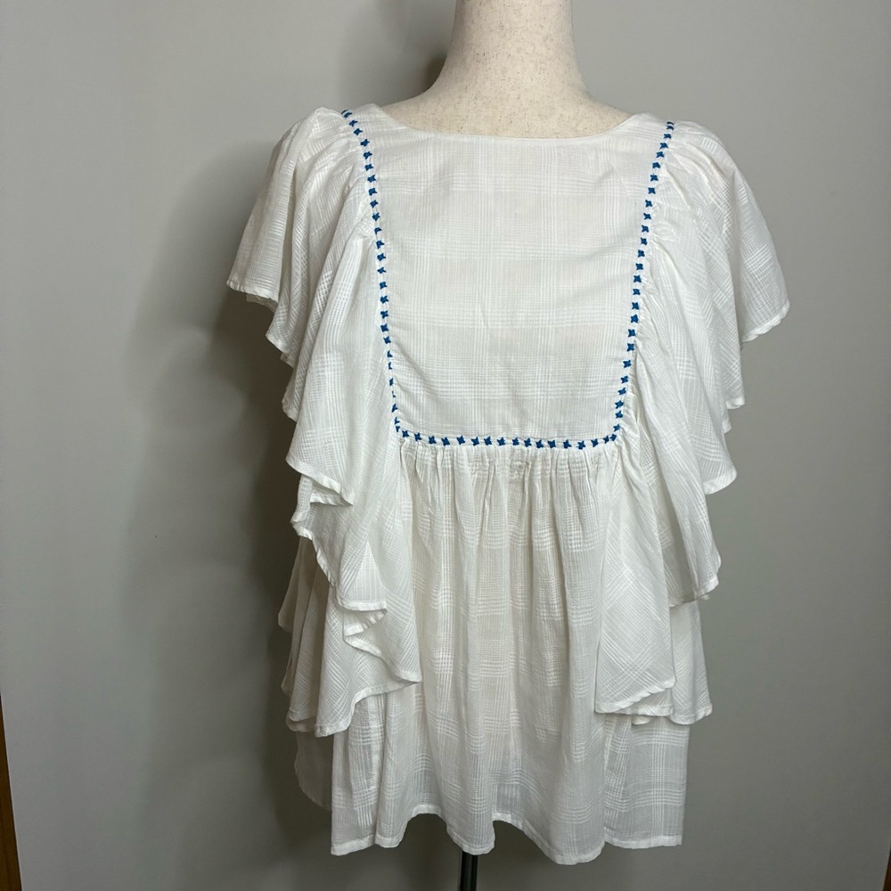 World Market White Cotton Ruffle Peasant Blouse L/XL